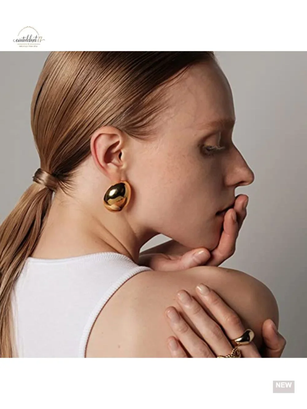 Gold Plated Big Oval Dome Circle Square Ball Hoop Earrings Statement Geometric